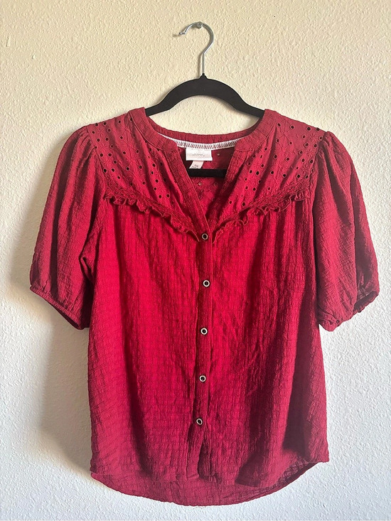 Knox Rose Tops - Knox Rose Red Eyelet Short Sleeve Blouse